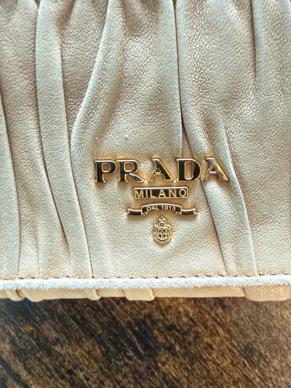 Prada Nappa Gaufre Continental Wallet 1M1132 Beige Gathered Leather Auth Card - Picture 2 of 12
